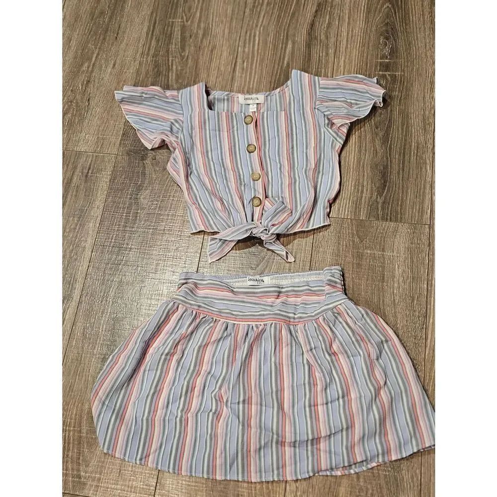 Girls Two-Piece outfit Size 8 Striped Crop Top & Skirt Set